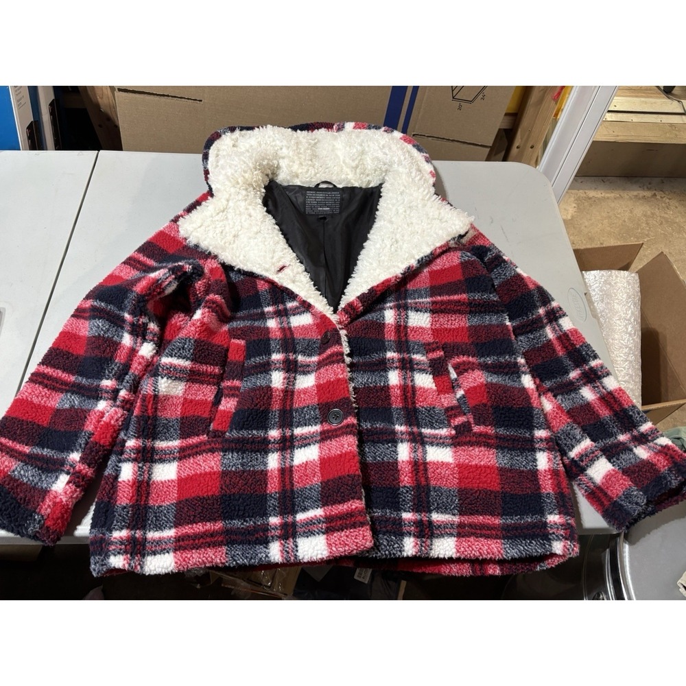 Women's Steve Madden, Red/Black/White Fleece‎ Hooded Coat L